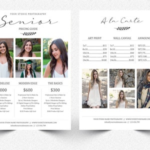 Senior Photography Pricing Guide template | Price Guide List | Senior Photography Pricing Template | Senior Photographer Price Sheet