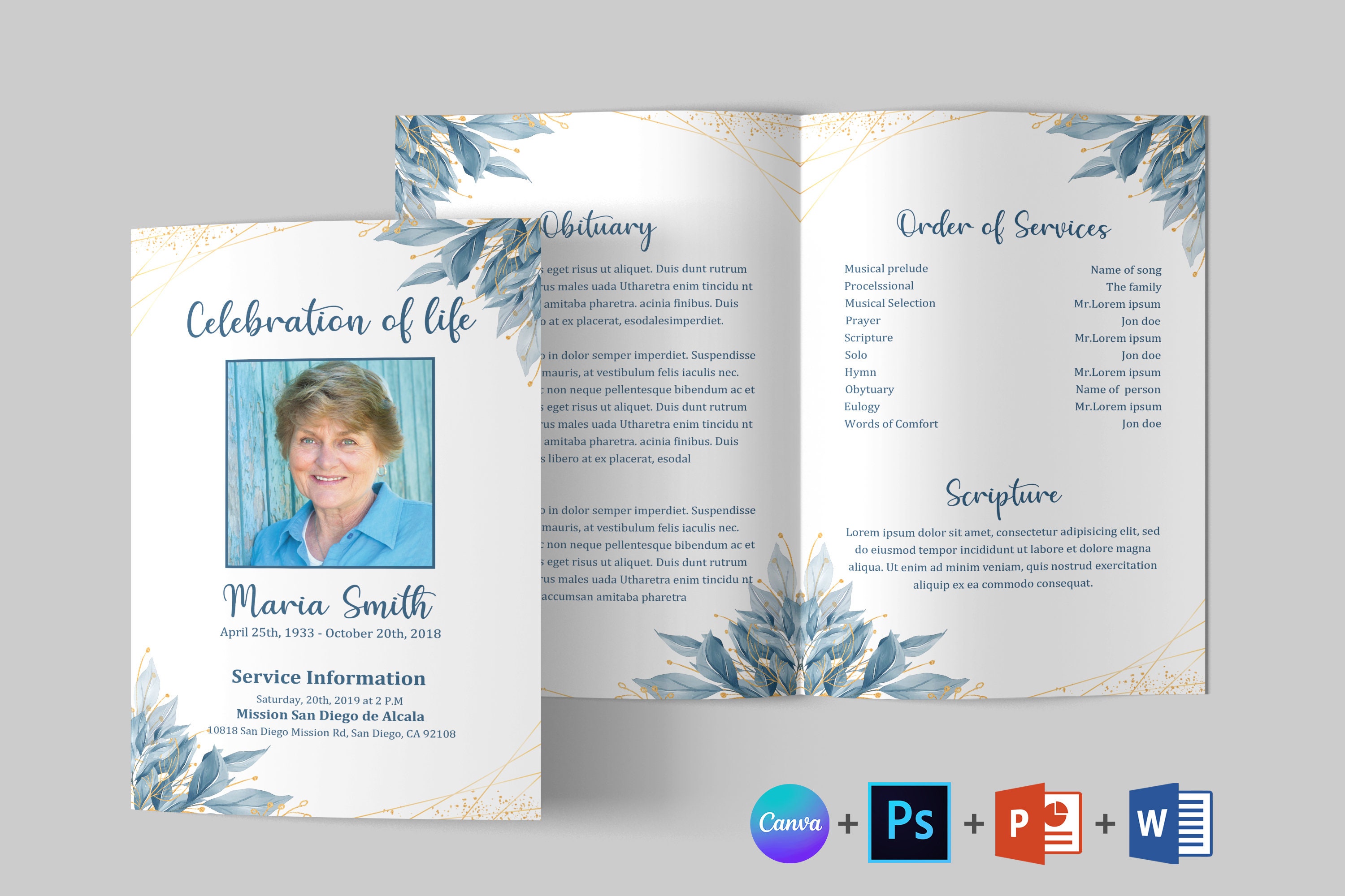 Floral Leaf Funeral Program Template Funeral Program Template Word ...