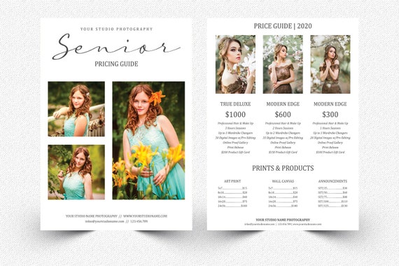 Senior Photography Pricing Guide Template Price Guide List | Etsy