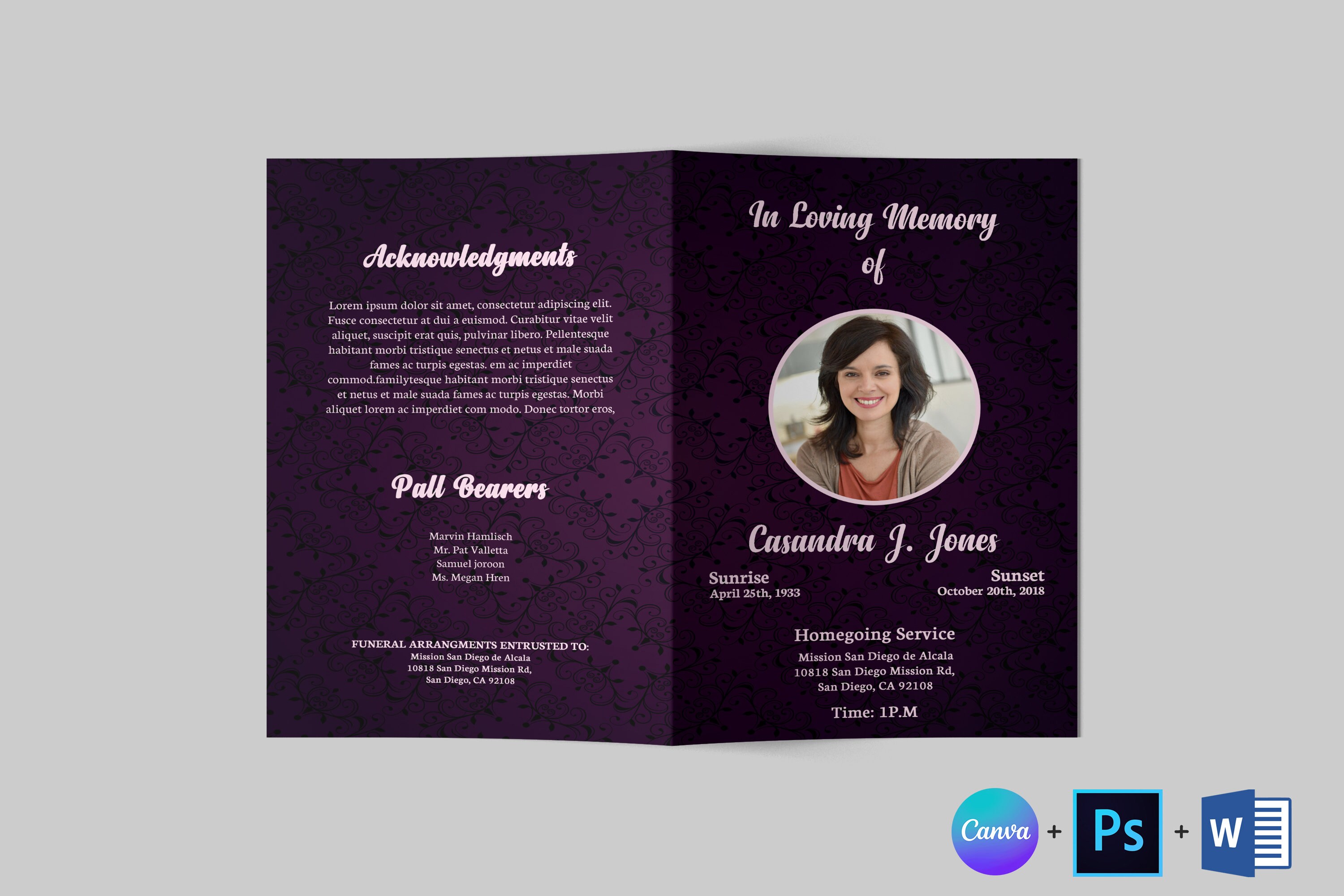 Funeral Program Template Funeral Program Template Word Etsy
