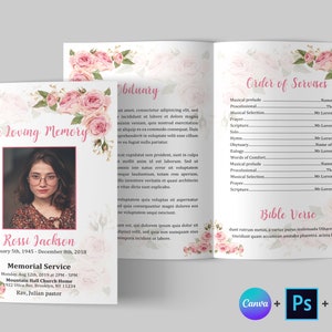 Szablon programu pogrzebowego | Szablon programu pogrzebowego Word | Program pogrzebowy kwiatowy | Program pamiątkowy | Program nekrologu | Szablon Canva