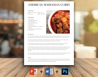 Editable Recipe Template: Printable Cookbook, Personalized Recipe (MS Word, PSD, PPTX)