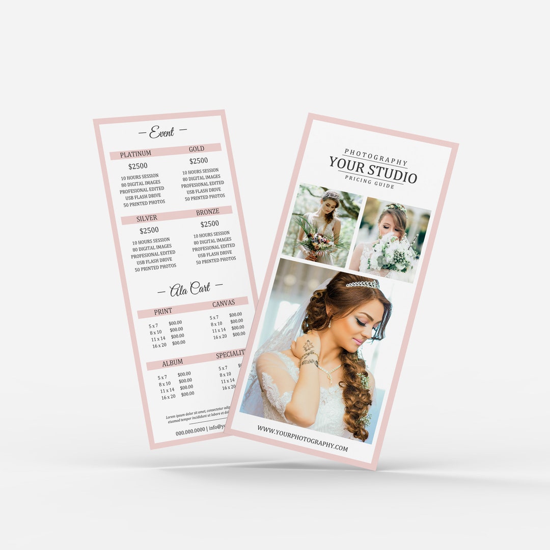 Photography Pricing Rack Card Template: Wedding Marketing (photoshop ...