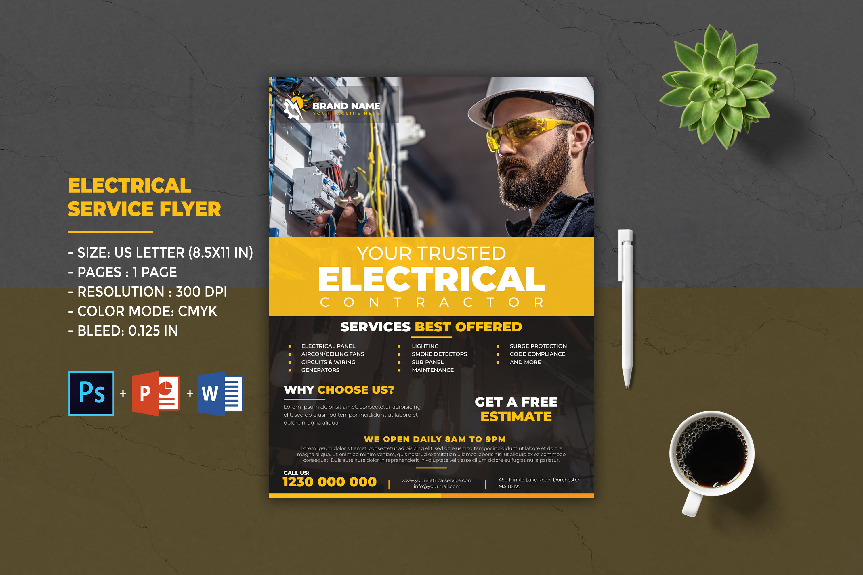 Electrical Service Flyer Template Contractor Services photoshop MS Electrical Service Flyer Template Contractor Services photoshop MS
