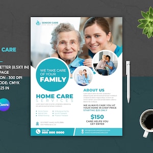 Home Care Service Flyer | Pflegeheim Flyer | Altenpflege Vorlage | Pflegehelfer-Service Flyer | Haus Gesundheit | Photoshop und Canva