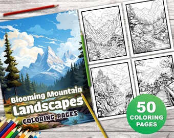 50 Blooming Mountain Landscape Coloring Book for Kids and Adults | Cute Mountain Landscape Coloring Book |  Adorable Mountain Coloring Pages