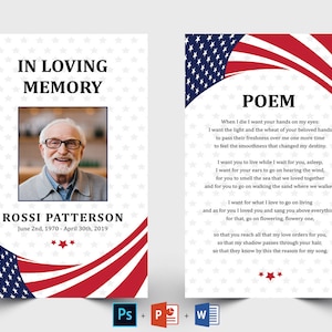 American Flag Editable Funeral Prayer Card Template | Printable Memorial Prayer Card | Obituary Card, Remembrance card, Catholic prayer card