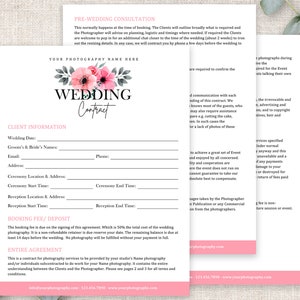 Wedding Photography Contract Template | Wedding Session Agreement | Wedding Contract Template | Wedding Photographer Contract | Canva