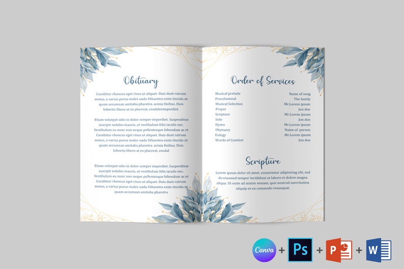 Floral Leaf Funeral Program Template Funeral Program - Etsy