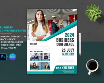 Printable Business Conference Flyer Template: Canva & Photoshop (8.5x11 IN)