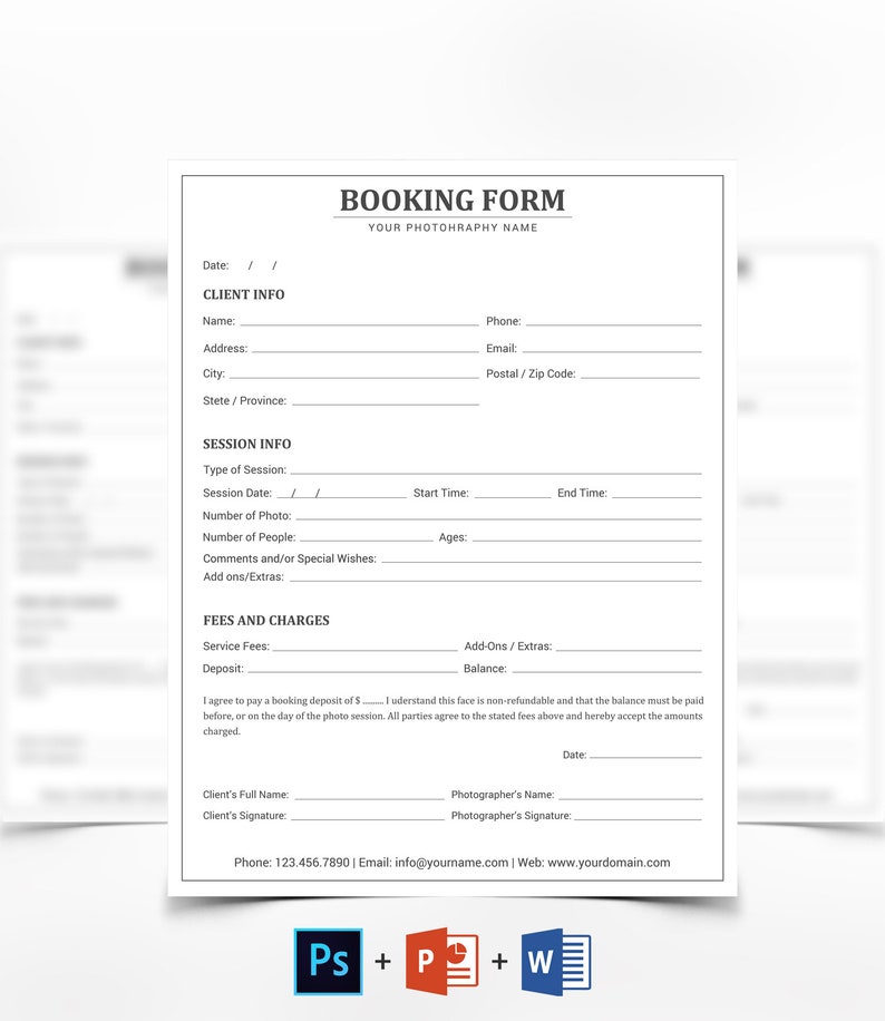Client Booking Form Business Forms For Photographers Etsy
