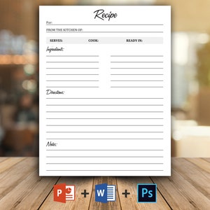 Recipe Page | Printable Recipe Pages | Editable Recipe template | Recipe binder printable | Printable Cookbook | Recipe Card | Recipe Sheet