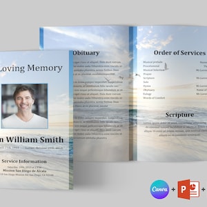 Ocean Funeral Program Template | Funeral Program Template Word and PowerPoint | Memorial program | Obituary Program | Canva Template