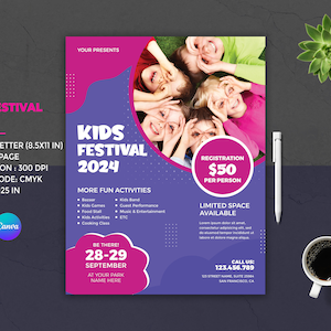 Kids Camp Festival Flyer for Kids | Kids Summer Camp Flyer | Kids Summer Activities Club Flyer | Summer event flyer | Photoshop and Canva
