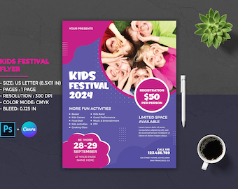 Kids Festival Flyer Template: Summer Camp Event (Photoshop, Canva)