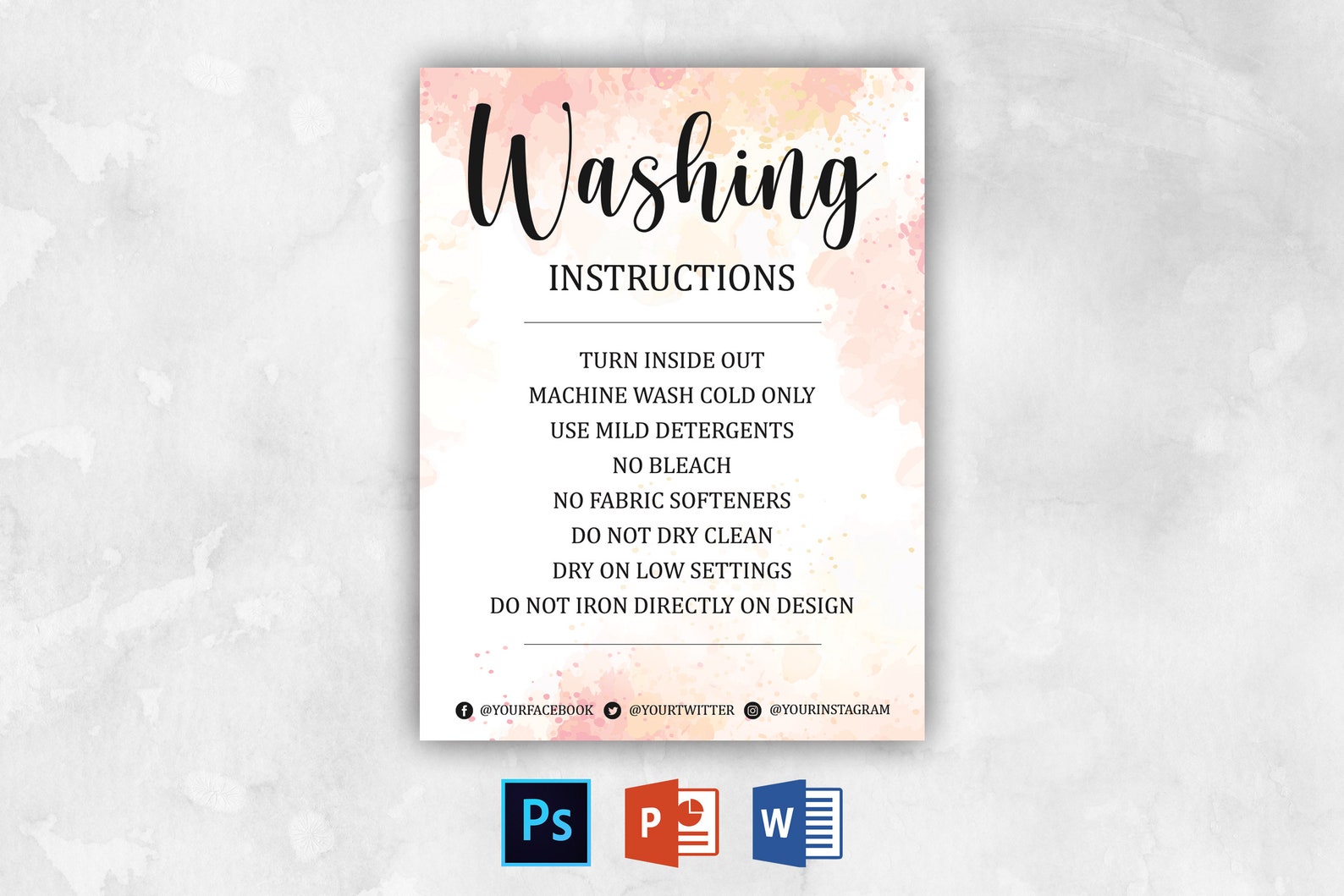 Washing Instructions Template Insert Card Template - Etsy