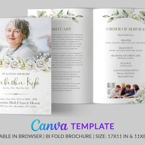 Greenery Funeral Program Template | Funeral Program | Memorial program | Obituary Program | Canva Template | 17x11 & 11x8.5 in | CFT-11