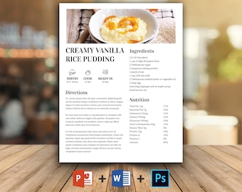 Editable Recipe Template: Printable Cookbook, Personalized Recipe (MS Word, PSD, PPTX)