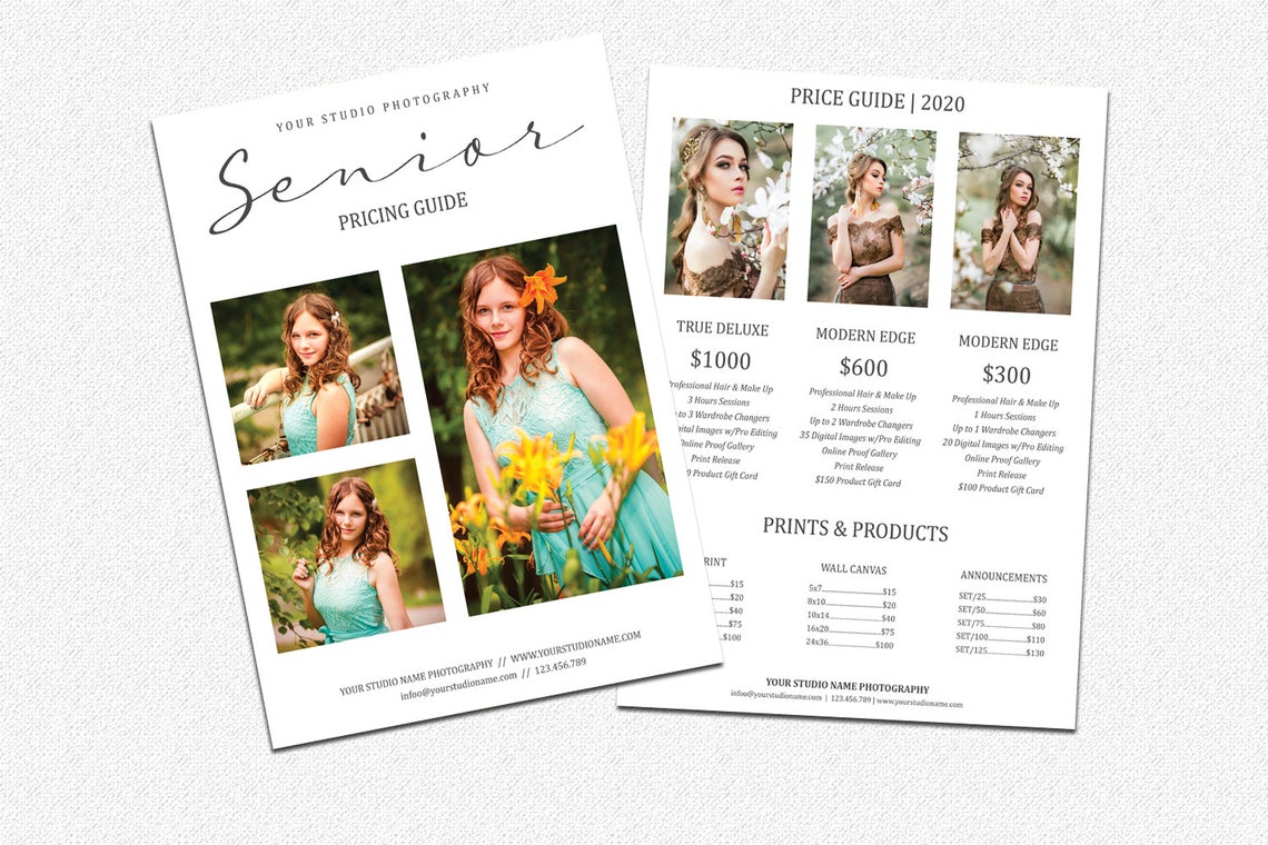 Senior Photography Pricing Guide Template Price Guide List Senior ...