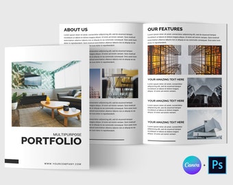 Bifold Portfolio Broschüren Vorlage: Botanisches Minimalistisches Design (Photoshop & Canva)