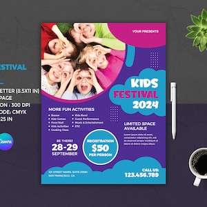 Kids Camp Festival Flyer for Kids | Kids Summer Camp Flyer | Kids Summer Activities Club Flyer | Summer event flyer | Photoshop and Canva