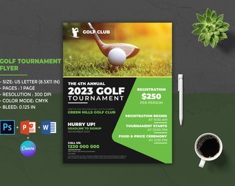 Golf Tournament Flyer Template: Charity Event Poster (MS Word, Canva & Photoshop)