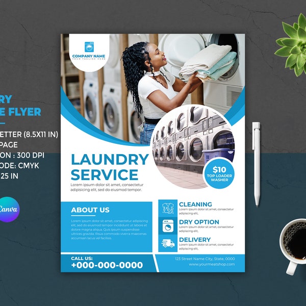 Laundry Service Flyer: Cleaning Business Template (Canva & Photoshop)