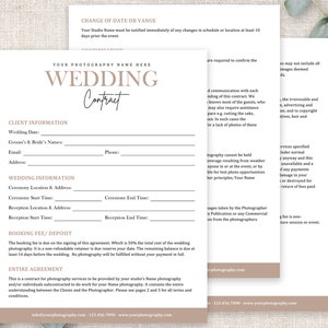 Wedding Photography Contract Template | Wedding Session Agreement | Wedding Contract Template | Wedding Photographer Contract | Canva