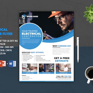 Electrical Service Flyer | Electrical Contractor Flyer | Electrical Contracting and Services Flyer Template | Photoshop and MS Word Template