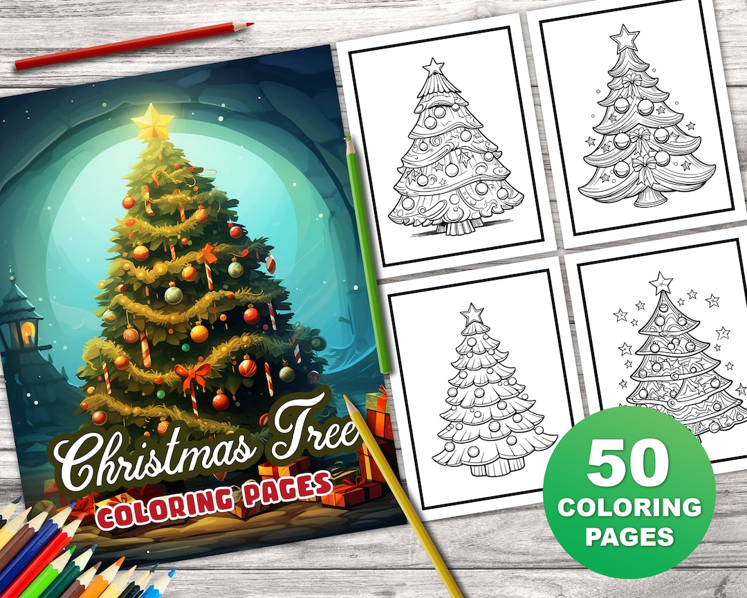 50 Christmas Tree Coloring Book for Kids and Adults Christmas Coloring ...