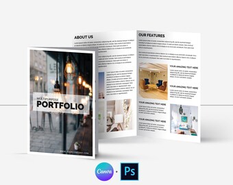 Bifold Portfolio Brochure Template: Botanical Minimalist Design (Photoshop & Canva)
