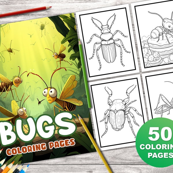 50 Bugs Coloring Book for Kids and Adults | Cute Bugs insects Coloring Book |  Adorable Bug Insect Coloring Pages