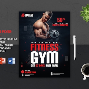 Fitness Flyer Template | Fitness Club Flyer Template | Gym Flyer Template | MS Word and Photoshop Template