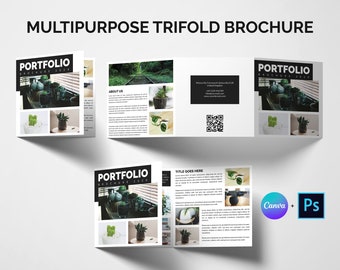 Botanical Portfolio Trifold Brochure Template: Square Design (Photoshop & Canva)