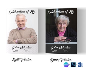 Modello bifold per programma funebre: necrologio commemorativo (Canva, Word, Photoshop)
