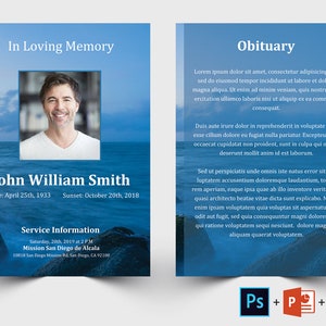 Ocean Funeral Memorial Card Template | Funeral Program Template | Funeral Card Template | Obituary Card | Editable Prayer Card | MS Word