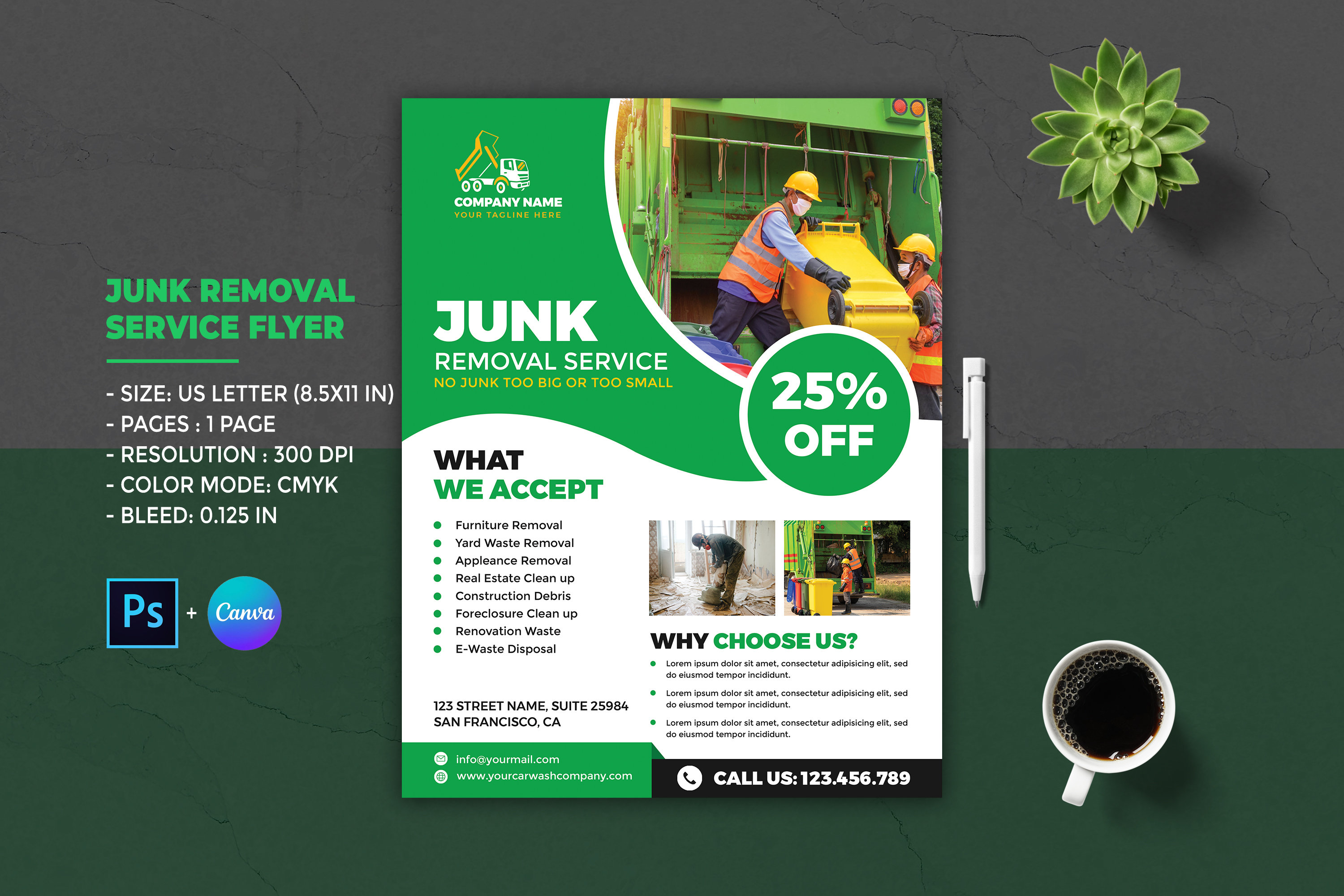 Junk Removal Services Flyer Template: Photoshop & Canva (8.5x11 IN)