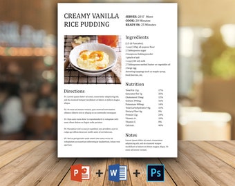 Editable Recipe Template: Printable Cookbook, Personalized Recipe (MS Word, PSD, PPTX)