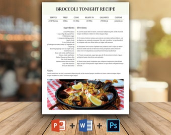 Editable Recipe Template: Printable Cookbook, Personalized Recipe (MS Word, PSD, PPTX)