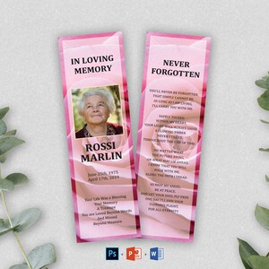 Segnalibro funebre floreale rosa rosa / Segnalibro commemorativo / Ricordo funebre / Bomboniere funebri, Carta commemorativa per ricordo, Segnalibro stampabile