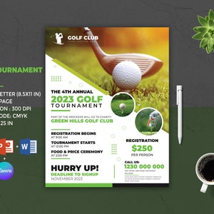 Golf Tournament Flyer Template | Golf Flyer Template | Charity Golf Flyer | Golf Match Poster Template | MS Word, Canva & Photoshop Template