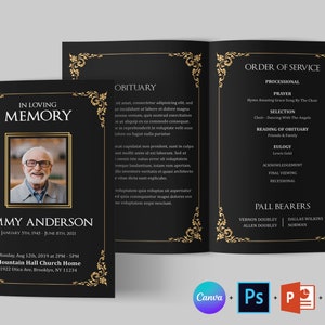 Black Gold Funeral Program Template Funeral Program Template - Etsy