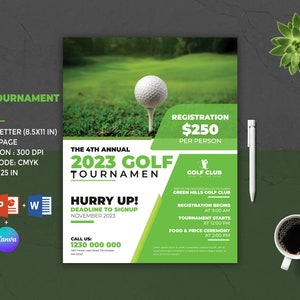 Szablon ulotki turnieju golfowego | Szablon ulotki golfowej | Ulotka charytatywna golfowa | Szablon plakatu meczu golfowego | Szablon MS Word, Canva i Photoshop
