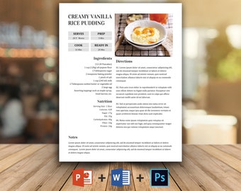 Editable Recipe Template: Printable Cookbook, Personalized Recipe (MS Word, PSD, PPTX)