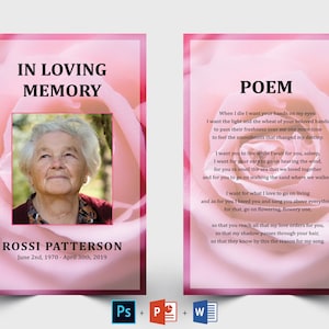 Rose Floral Editable Funeral Prayer Card Template | Printable Memorial Prayer Card | Obituary Card | Remembrance card | Catholic prayer card