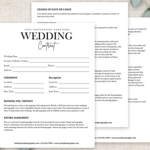 Wedding Photography Contract Template | Wedding Session Agreement | Wedding Contract Template | Wedding Photographer Contract | Canva