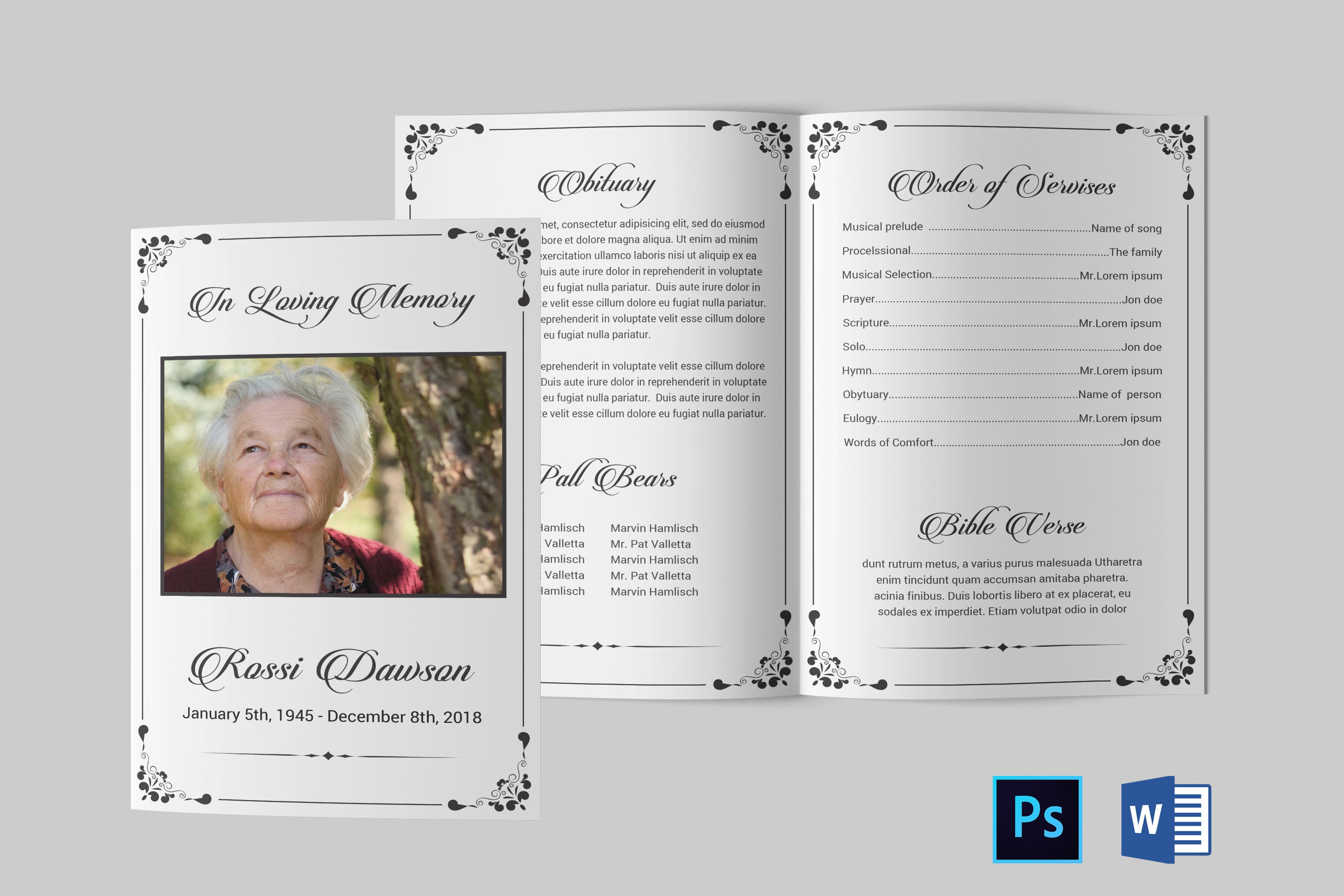Funeral Program Template  Funeral Program Template Word  Funeral Program  bifold  Printable Memorial program Template  Obituary Template In Obituary Template Word Document