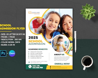 School Admission Flyer Template: Kids Kindergarten Promotion (Photoshop, Canva)