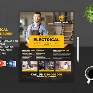 Electrical Service Flyer | Electrical Contractor Flyer | Electrical Contracting and Services Flyer Template | Photoshop and MS Word Template