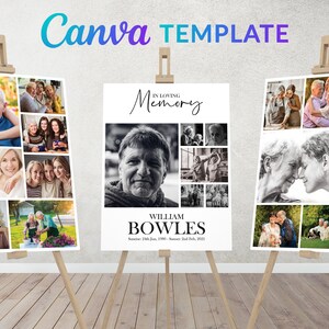 Minimalist Funeral Photo Collage Poster Template Set | Funeral Welcome Sign Poster | Memorial sign Poster | Easel Display | Canva Template